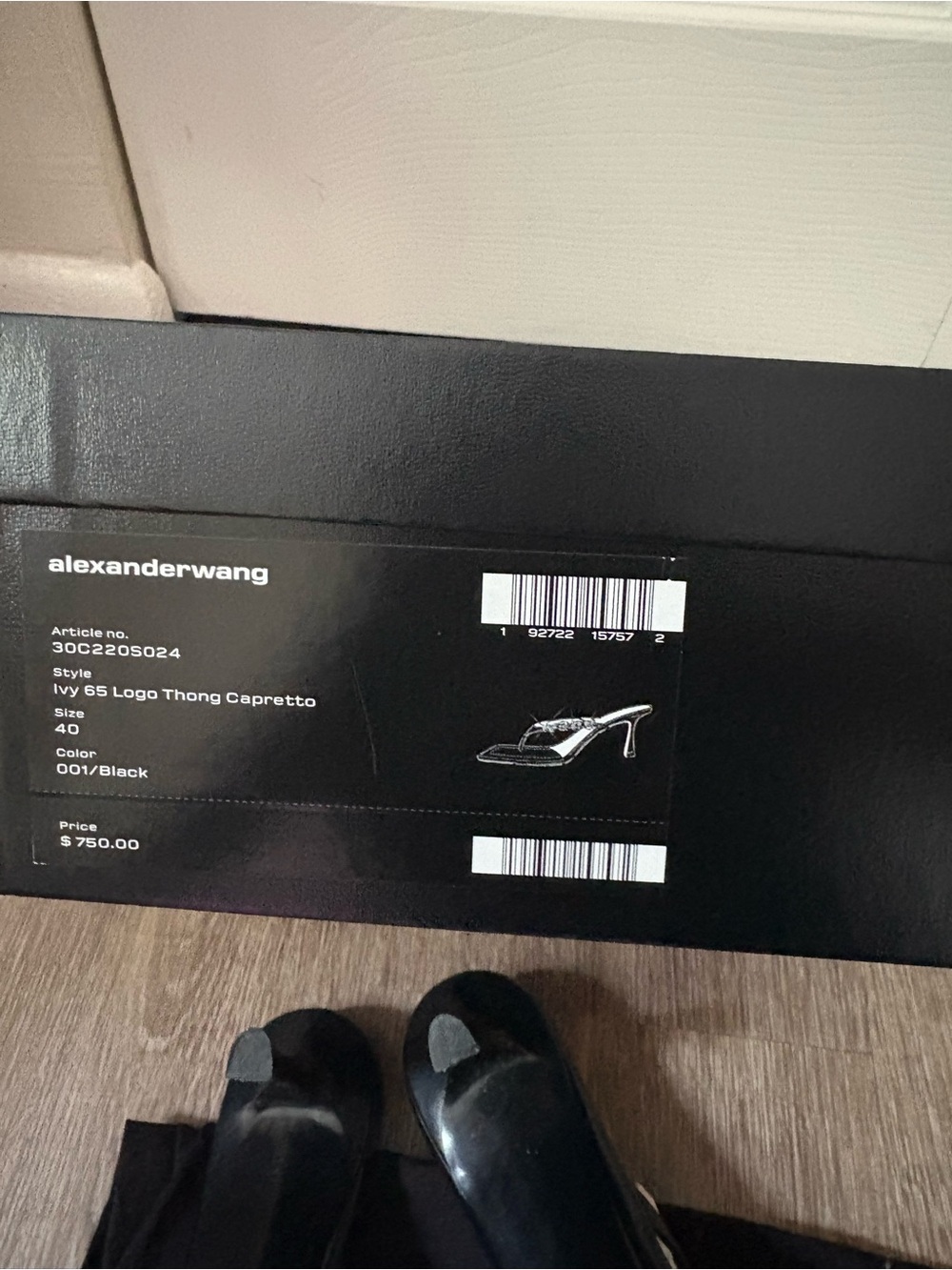 Alexander Wang Black Patent Ivy 65 Thong Mule Heels